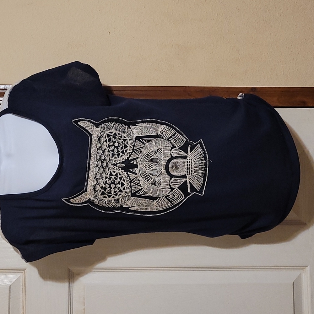 Embroidered owl top with sexy lace